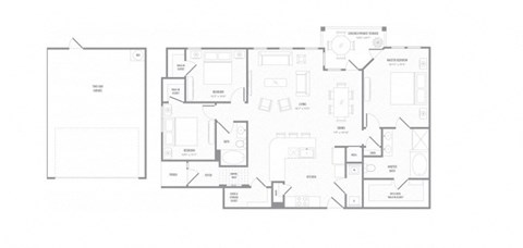 Floor plan for 3 beds, 2 baths, 1498 sqft